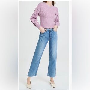 ASTR the label lilac Lizette puffy sleeve ribbed cable knit Sweater size XS‎ new
